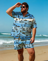 Hawaiian Vacation Style Men's Plus Size Pockets Shirt Shorts Suit